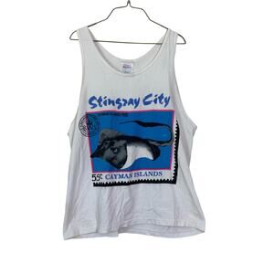 Vintage 1990s Hanes Cayman Island Stingray‎ City Unisex tank top LARGE